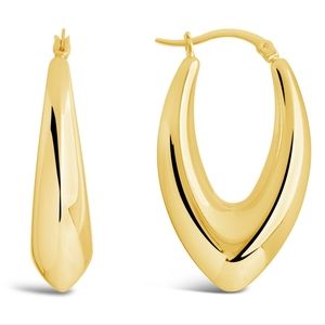 NWT Sterling forever 14K Gold Plated V Drop Hoop Earrings